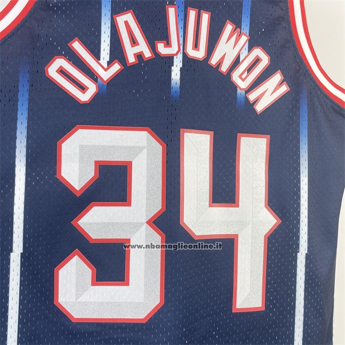 Maglia Houston Rockets Hakeem Olajuwon No 34 Mitchell & Ness 1996-97 Blu